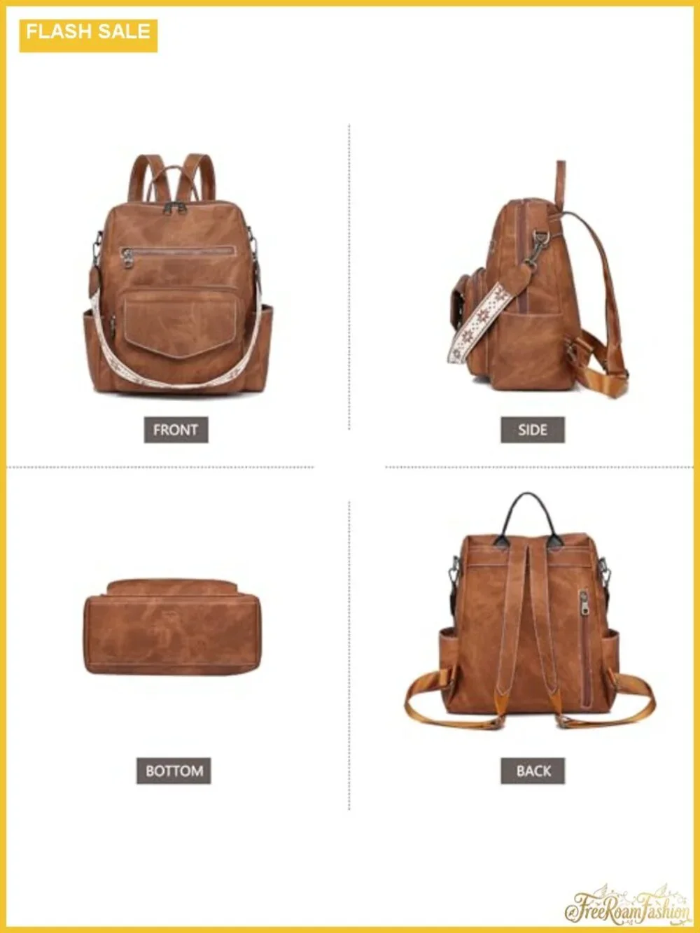 PU Leather Medium Backpack Purse for Women Ladies Brown